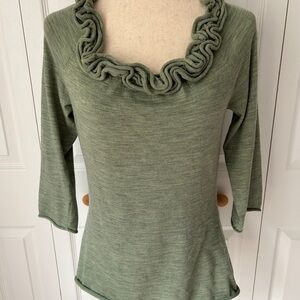 Elegant Green Ruffle Neck Sweater